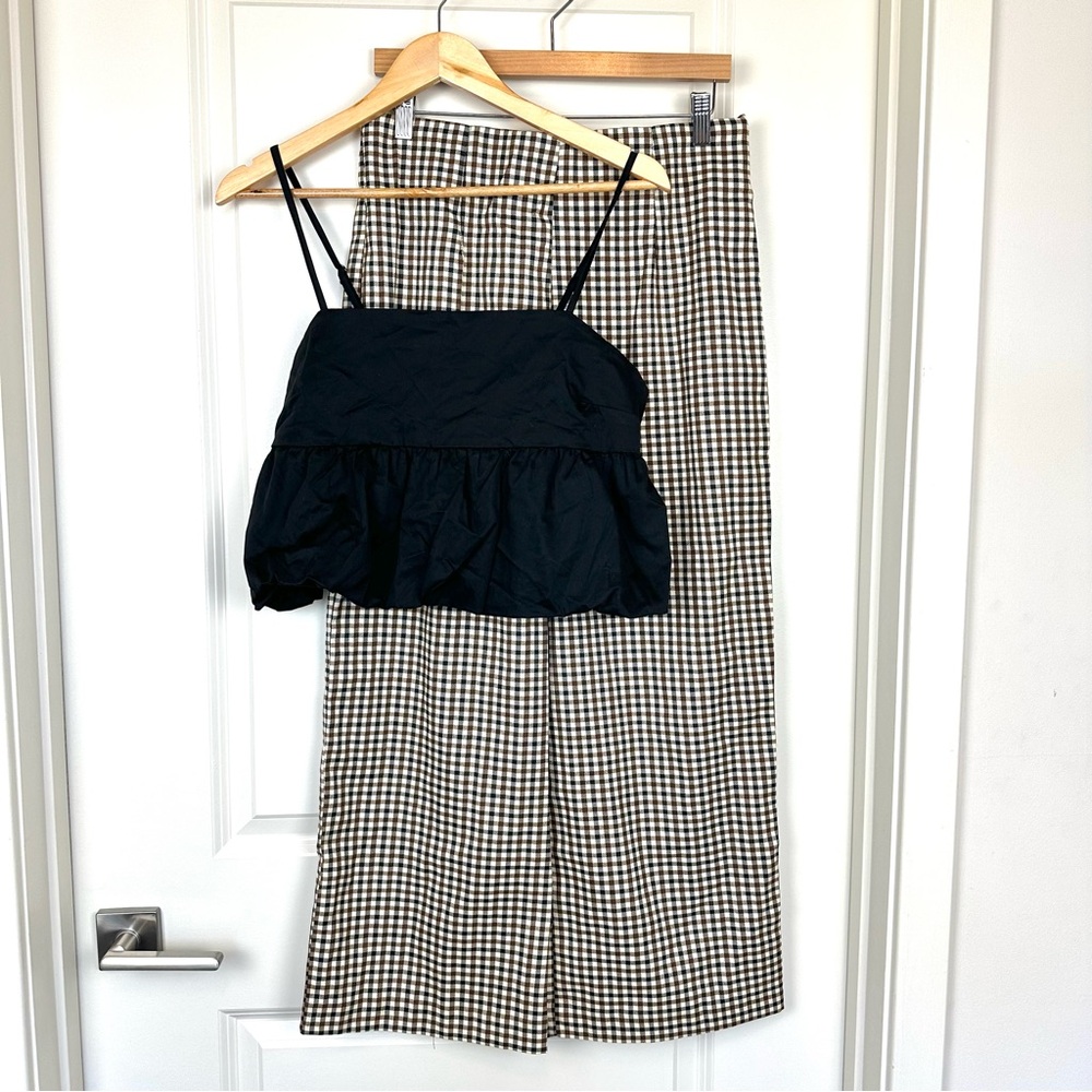 DR2 Black & Brown Plaid Wide Leg Crop Pant side zip Large